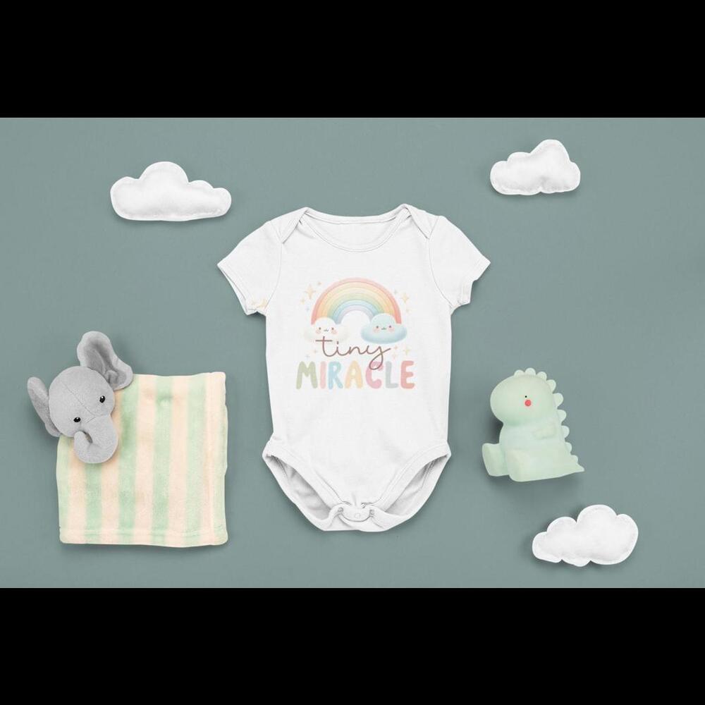 Organic Calligraphy Newborn Rainbow Baby Bodysuit - Watercolor Natural Color